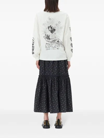 Ganni Floral-print Smock Maxi Skirt In Black
