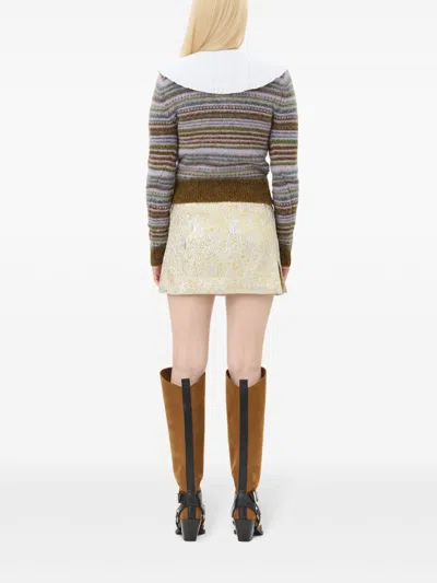 Ganni Womens Gold Silver Metallic Logo-waistband Recycled Polyester-blend Mini Skirt In Gold