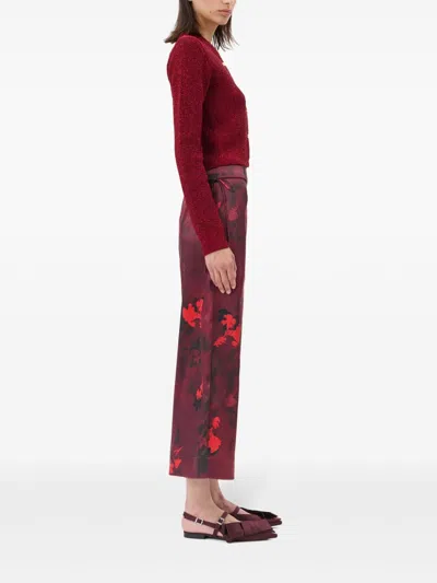 Shop Ganni Printed Satin Maxi Skirt In Red