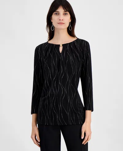 Kasper Womens Embellished Polyester Blouse In Black,gold