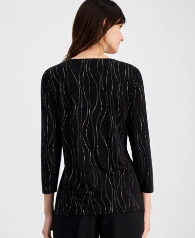 Kasper Womens Embellished Polyester Blouse In Black,gold