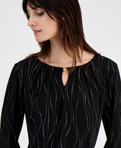 Kasper Womens Embellished Polyester Blouse In Black,gold