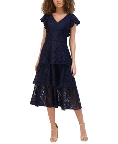 Kensie Women's Tiered Lace Midi Dress In Navy