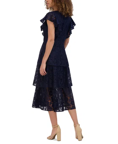 Kensie Women's Tiered Lace Midi Dress In Navy