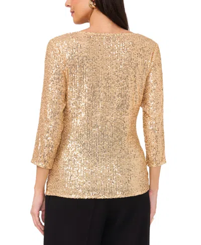 Vince Camuto Womens Sequined Cowlneck 3 4 Sleeve Top Xxs 3x In Gold