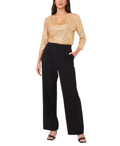 Vince Camuto Womens Sequined Cowlneck 3 4 Sleeve Top Xxs 3x In Gold