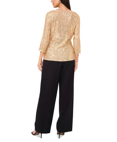 Vince Camuto Womens Sequined Cowlneck 3 4 Sleeve Top Xxs 3x In Gold