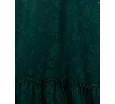 Crystal Doll Juniors' Ruffled Smocked Puff-sleeve Midi Dress In Hunter