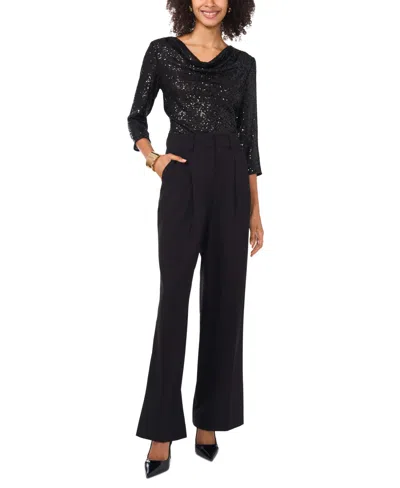 Vince Camuto Womens Metallic Nylon Wrap Top In Rich Black