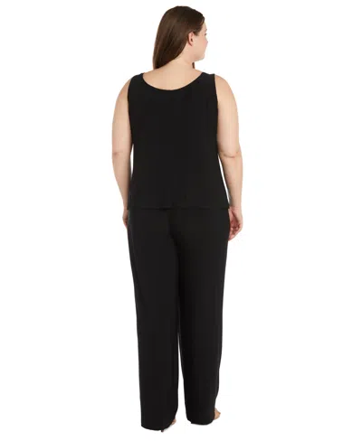R & M Richards Plus Size Embroidered Duster Jacket, Tank And Pants 3-pc. Set In Black,gold