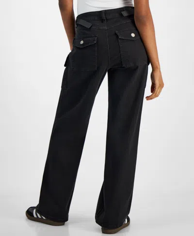 Shop Dollhouse Juniors' High-rise Wide-leg Cargo Jeans In Black