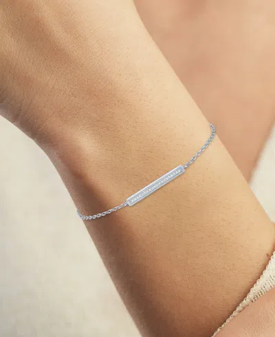 Macy's Diamond Accent Rectangular Bar Link Bracelet In Sterling Silver In Sterling Silver