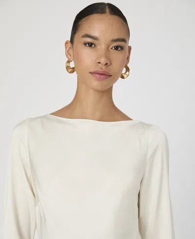 French Connection Ennis Long Sleeve Satin Minidress In Classic Cream