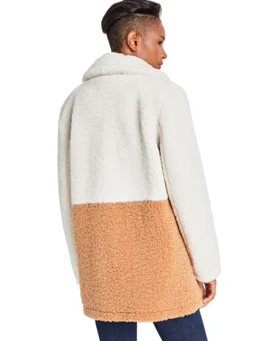 French Connection Colorblocked Teddy Coat In Ivory,sand