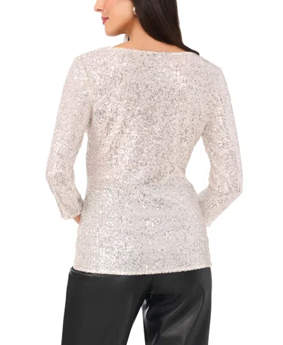 Vince Camuto Womens Velvet Glitter Blouse In Champagne Silver