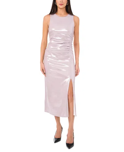 1.state Women's Asymmetric Ruched Metallic Midi Dress In Platinum