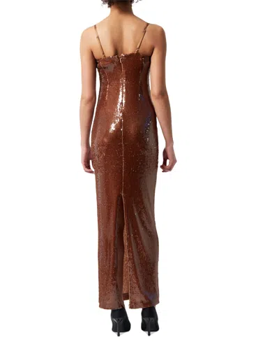 French Connection Beatrice Sequin Rosette Maxi Dress In Brown Sequin