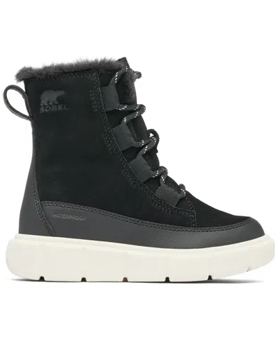 Sorel Children's Explorer Iii Lace-up Waterproof Booties In Black,sea Salt