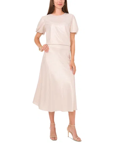 Vince Camuto Womens Crewneck Puff Sleeve Top Bias Cut A Line Midi Skirt In Birch