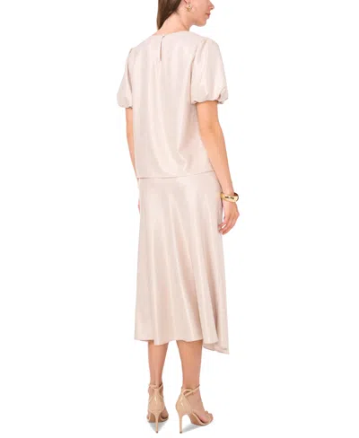 Vince Camuto Womens Crewneck Puff Sleeve Top Bias Cut A Line Midi Skirt In Birch