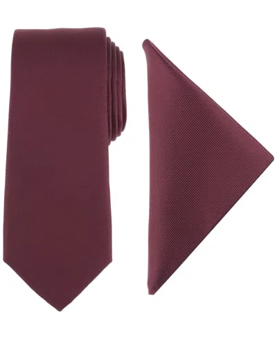 Alfani Men's Modern Textured Tie & Pocket Square Set, Created For Macy's In Burgundy