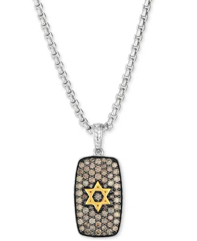 Le Vian Men's Chocolate Diamond Star Of David Dog Tag 22" Pendant Necklace (1-3/4 Ct. T.w.) In Sterling Silv In Silver
