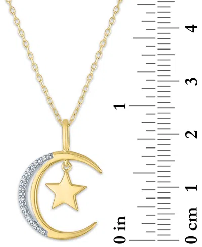 Macy's Diamond Accent Moon & Star Pendant Necklace In 14k Gold-plated Sterling Silver, 16" + 2" Extender In Gold-plated Sterling Silver