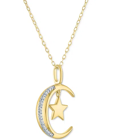 Macy's Diamond Accent Moon & Star Pendant Necklace In 14k Gold-plated Sterling Silver, 16" + 2" Extender In Gold-plated Sterling Silver