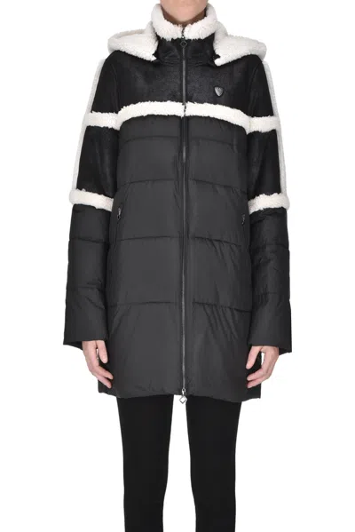 Shop Ea7 Eco-shearling Inserts Down Jacket In Black