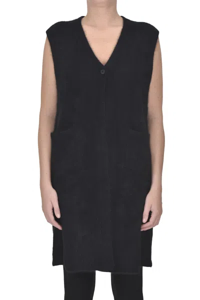 Shop Ct Plage Long Gilet In Black