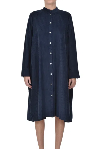 Shop Laboratorio Corduroy Shirt Dress In Navy Blue