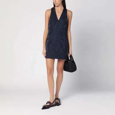 Shop Ganni Navy Blue Mini Dress With Knot Detail