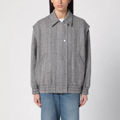 Shop Golden Goose Wool Blend Herringbone Bomber Jacket