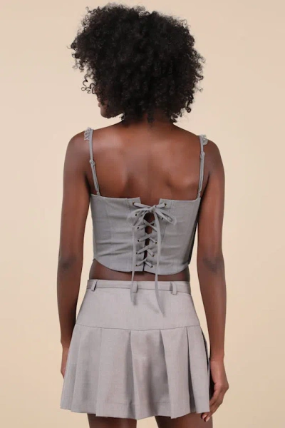 Zemeta Perfect Bustier Ever Grey Ruffled Buckle Lace-up Bustier Top In Grey