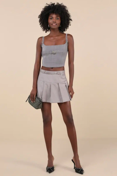 Zemeta Perfect Bustier Ever Grey Ruffled Buckle Lace-up Bustier Top In Grey
