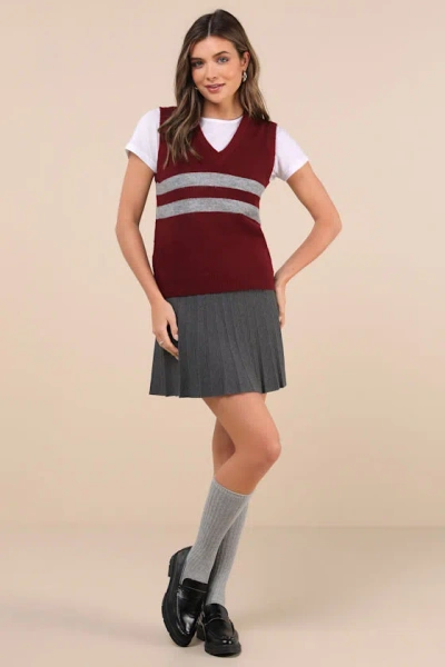 Motel Guria Maroon And Grey Striped Sweater Vest In Red