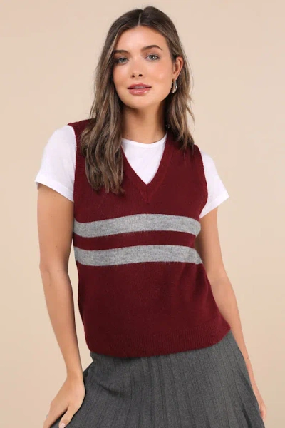 Motel Guria Maroon And Grey Striped Sweater Vest In Red