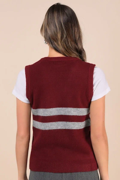Motel Guria Maroon And Grey Striped Sweater Vest In Red