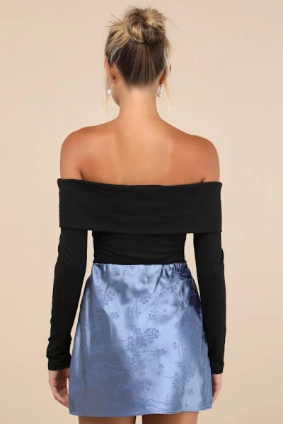 Lulus Darling Moves Blue Satin Jacquard Mini Skirt In Blue