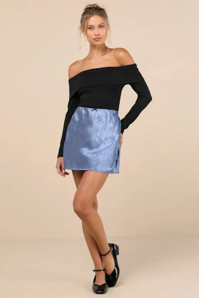 Lulus Darling Moves Blue Satin Jacquard Mini Skirt In Blue