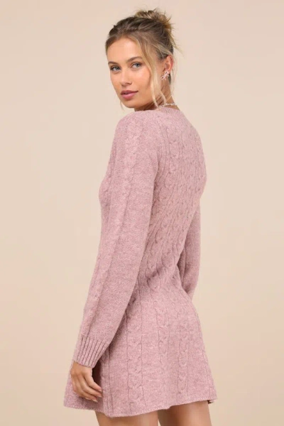 Lulus Snuggly Chic Mauve Cable Knit Long Sleeve Sweater Mini Dress In Mauve