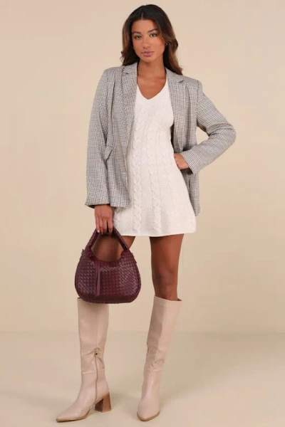 Lulus Snuggly Chic Beige Cable Knit Long Sleeve Sweater Mini Dress In Beige