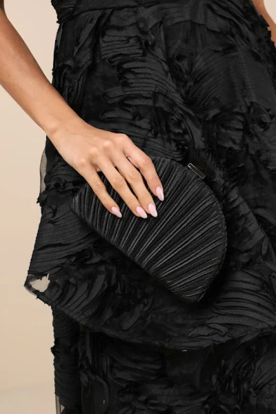 Lulus Pleat Perfection Black Satin Pleated Hard Clutch In Black