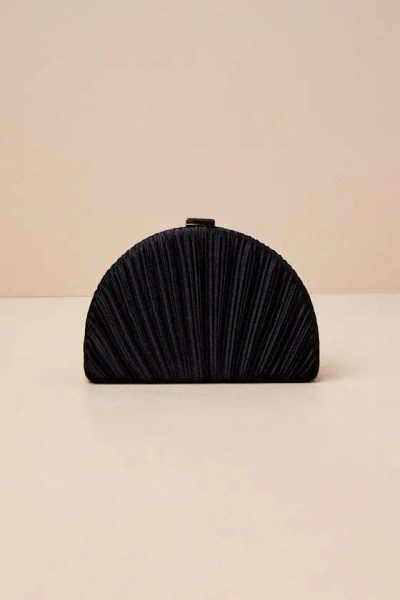Lulus Pleat Perfection Black Satin Pleated Hard Clutch In Black