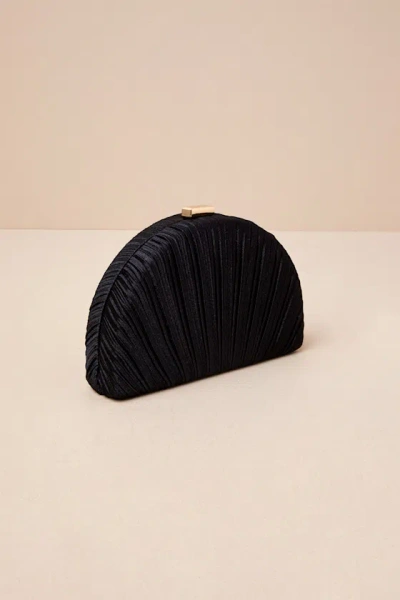 Lulus Pleat Perfection Black Satin Pleated Hard Clutch In Black