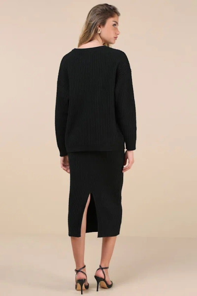Lulus Toasty Sophistication Black Two-piece Cardi Sweater Midi Dress In Black