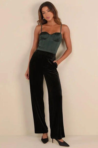 Shop Lulus Posh Idea Black Velvet High-rise Straight Leg Trouser Pants