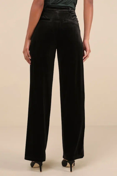 Lulus Posh Idea Black Velvet High-rise Straight Leg Trouser Pants In Black