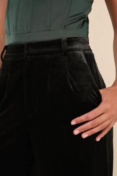 Lulus Posh Idea Black Velvet High-rise Straight Leg Trouser Pants In Black