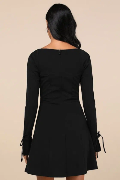 Lulus Adored Treatment Black Long Sleeve Tie Cuff Mini Dress In Black